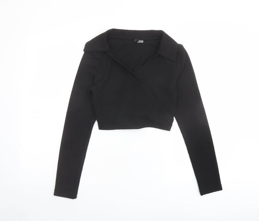Womens UK Size M H&M Black Cropped Polo