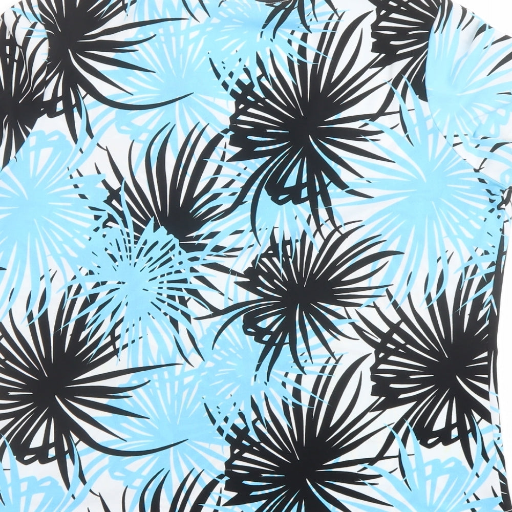 Editions Womens Blue Geometric Polyester Basic T-Shirt Size 16 V-Neck - Palm Print