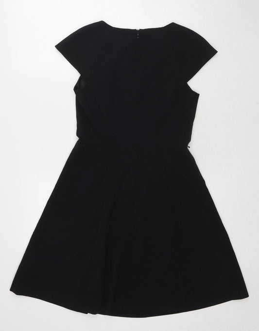 Oasis Womens Black Polyester Fit & Flare Size 8 Round Neck Zip