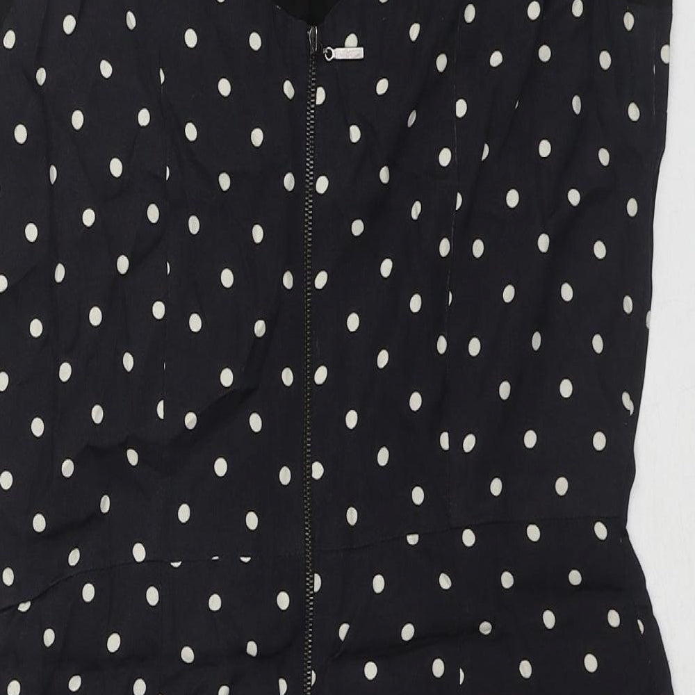 NAF NAF Womens Black Polka Dot Viscose Shift Size 12 Round Neck Zip