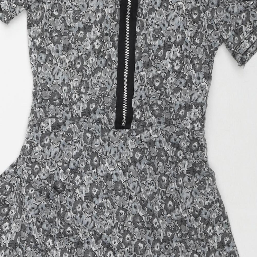 Oasis Womens Grey Geometric Polyester A-Line Size XS V-Neck Zip