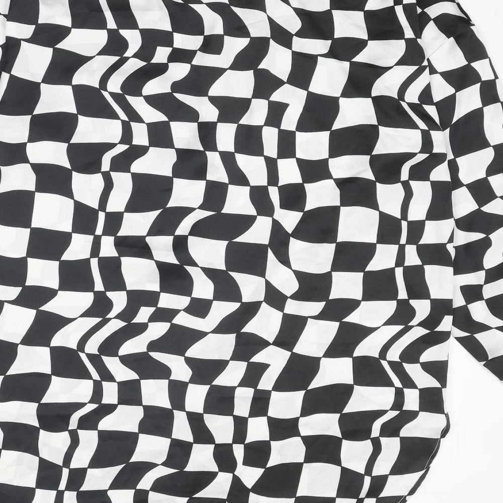 Violet Womens Black Geometric Polyester Basic Button-Up Size 8 Collared