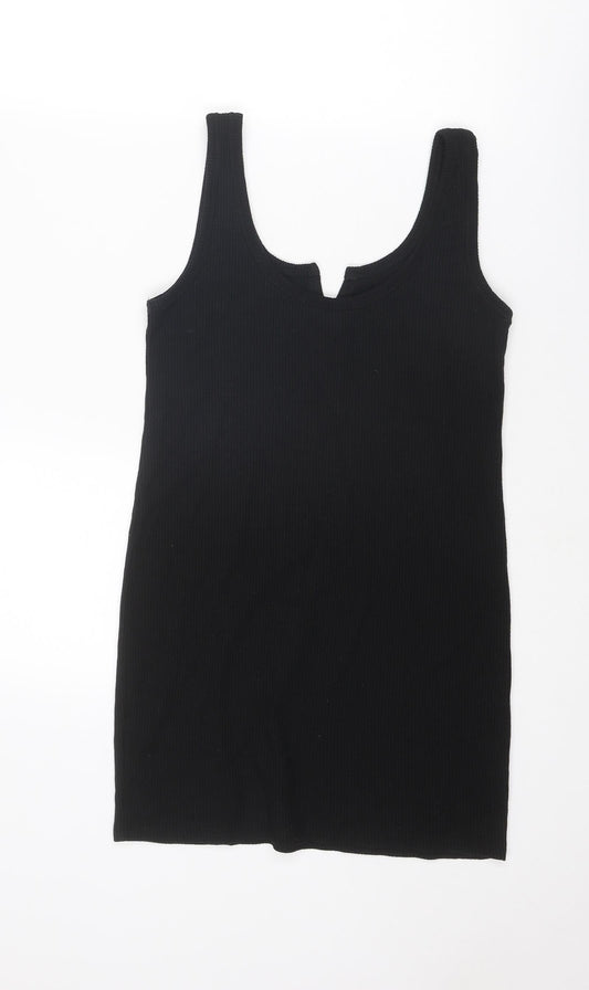 Topshop Womens Black Polyester Tank Dress Size 10 V-Neck Pullover