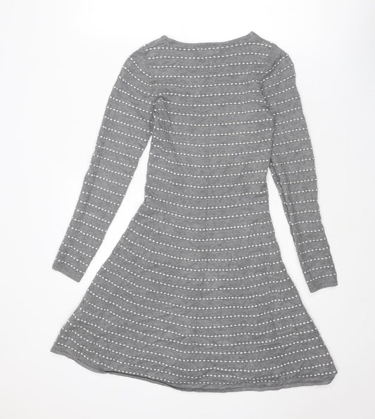 Springfield Womens Grey Striped Viscose Jumper Dress Size XS Round Neck Pullover