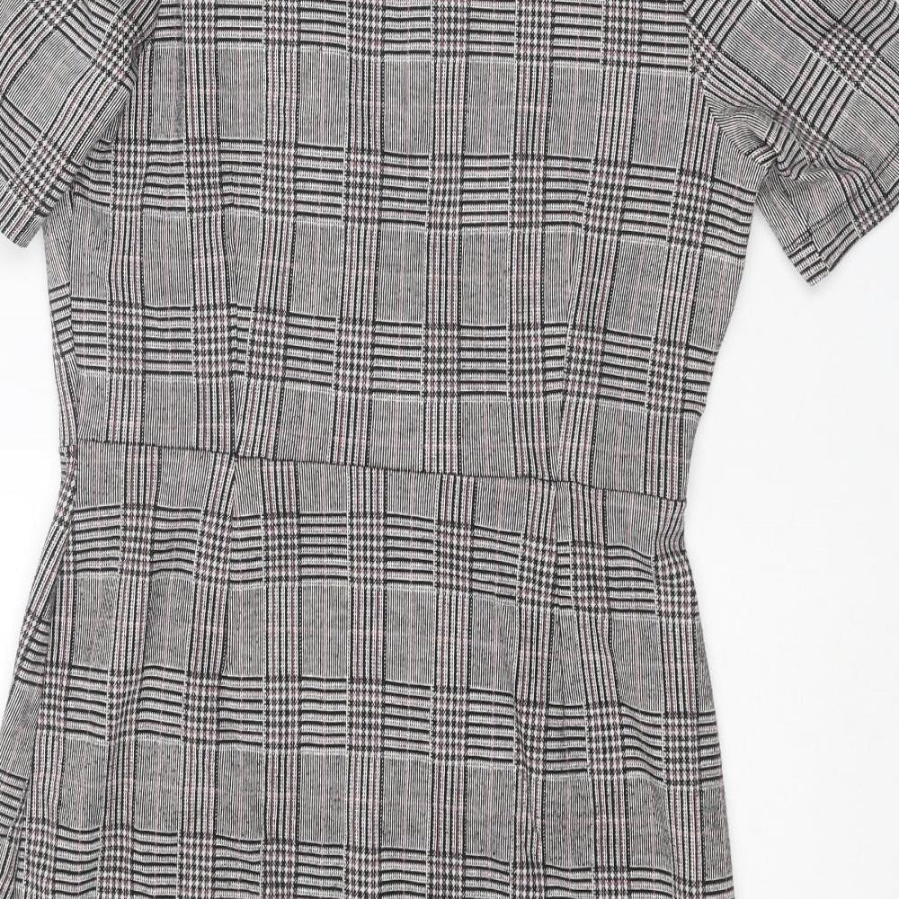 NEXT Womens Grey Plaid Polyester Shift Size 10 V-Neck Snap - Wrap Style