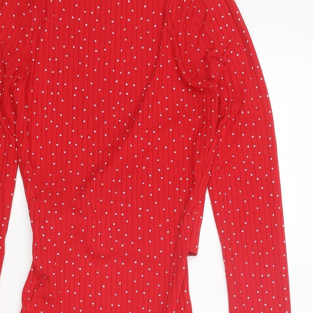 Boohoo Womens Red Polka Dot Polyester Bodysuit One-Piece Size 8 Tie