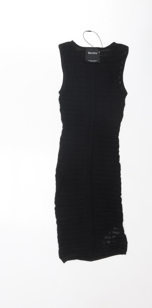 Bershka Womens Black Striped Viscose Bodycon Size XS Round Neck Pullover
