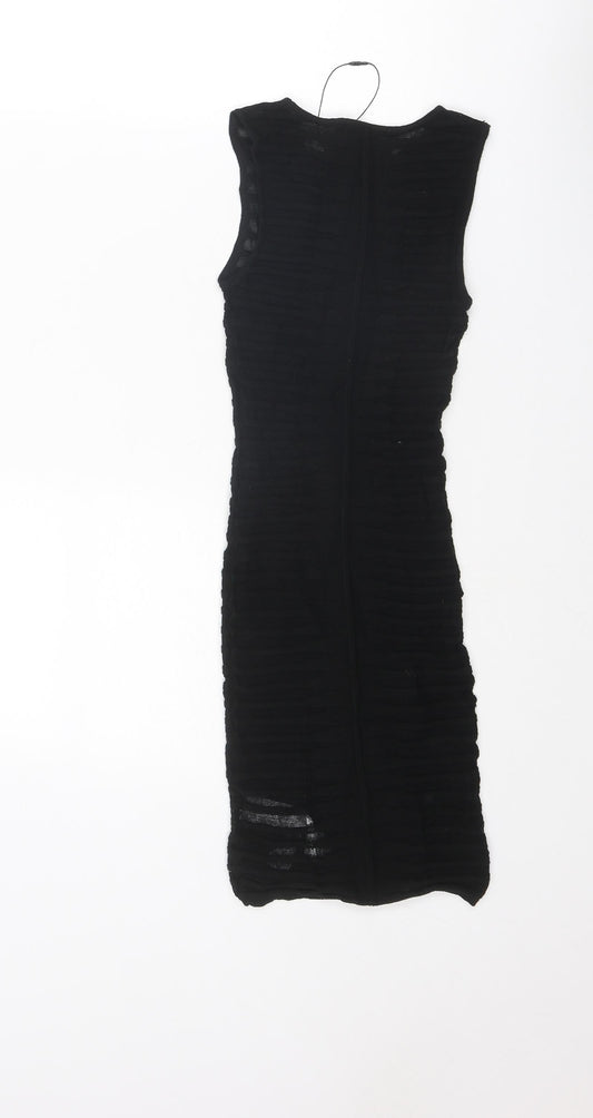 Bershka Womens Black Striped Viscose Bodycon Size XS Round Neck Pullover
