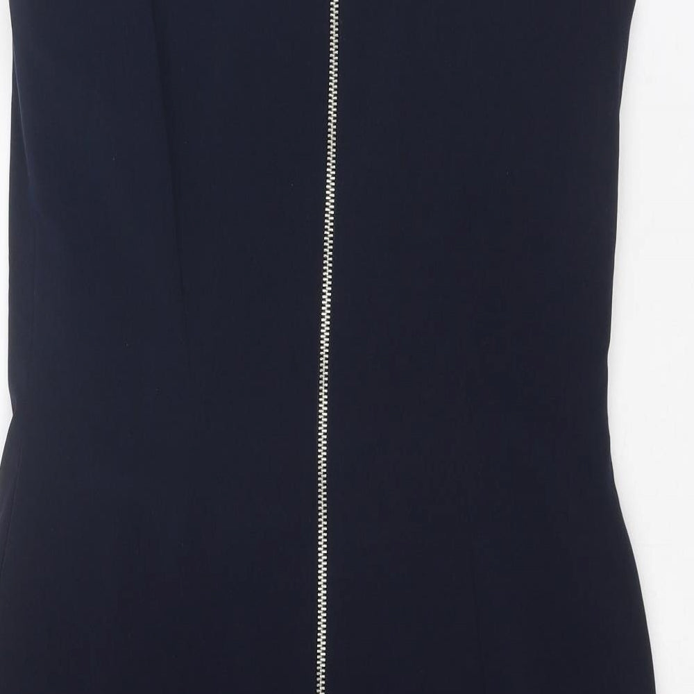 Marks and Spencer Womens Blue Polyester Shift Size 12 Round Neck Zip