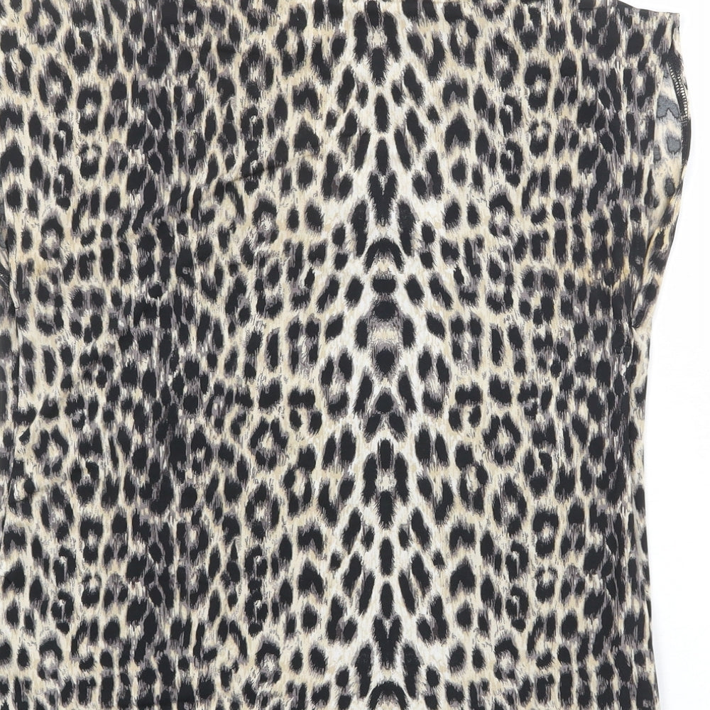 M&Co Womens Multicoloured Animal Print Polyester Basic Blouse Size 12 V-Neck - Leopard Print