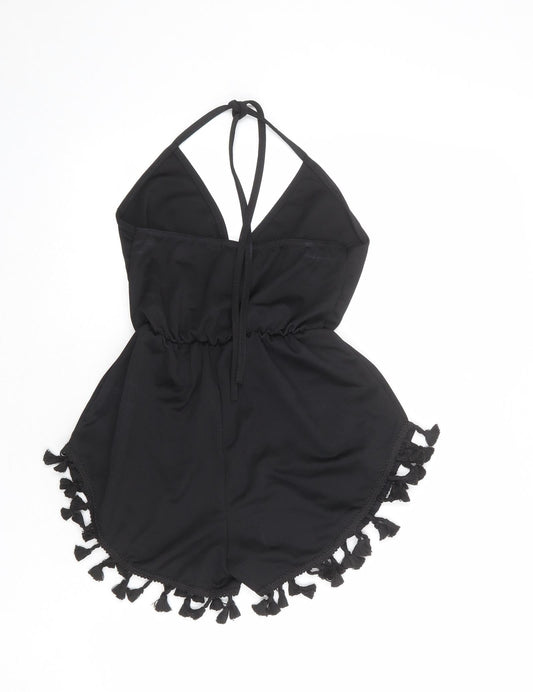 PRETTYLITTLETHING Womens Black Polyester Playsuit One-Piece Size 6 L23 in Tie