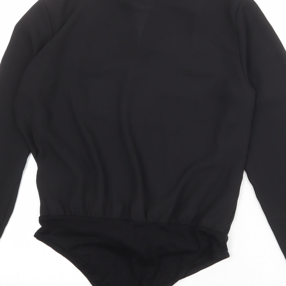 New Look Womens Black Polyester Bodysuit One-Piece Size 10 Snap