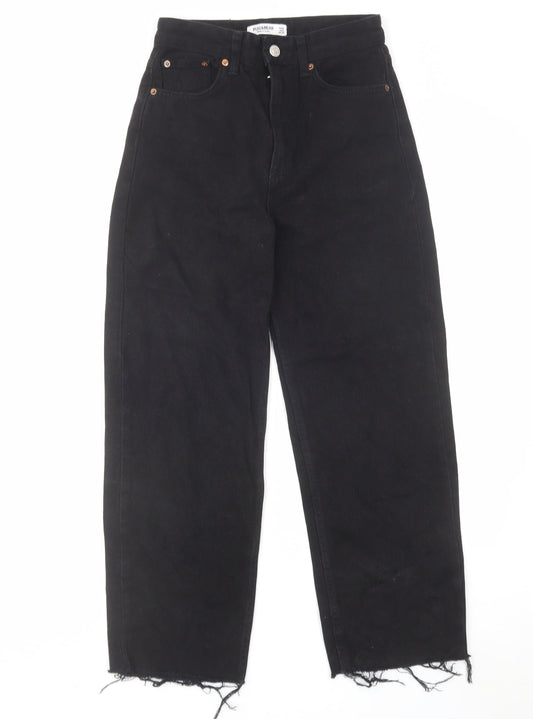 Womens UK Size 4 Pull&Bear Regular Fit Wide-Leg Black Jeans