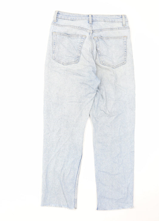 Topshop Womens Blue Cotton Straight Jeans Size 26 L30 in Regular Zip - Raw Hem