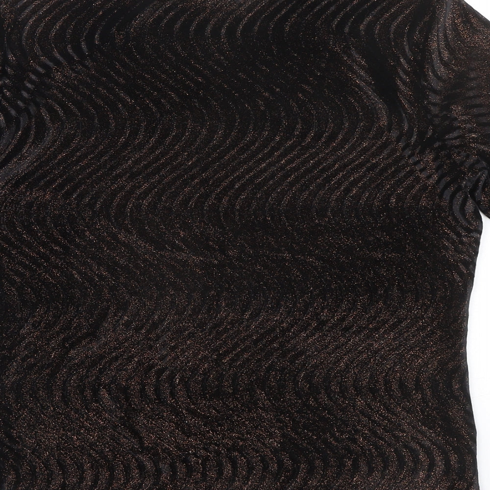 Berkertex Womens Black Geometric Polyester Basic T-Shirt Size 12 Round Neck