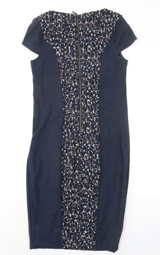 Autograph Womens Blue Geometric Viscose Shift Size 12 Round Neck Zip