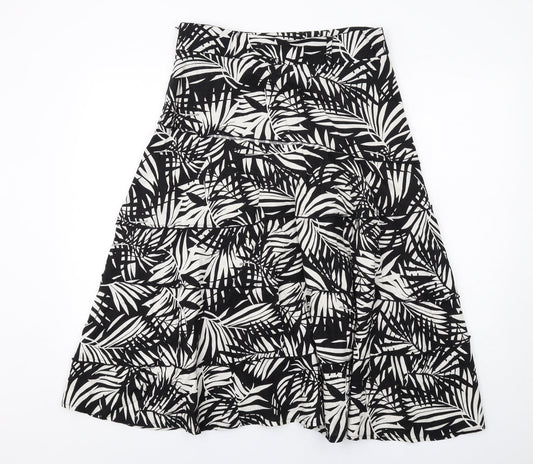 Bonmarché Womens Black Geometric Linen Swing Skirt Size 12 Zip - Leaf pattern