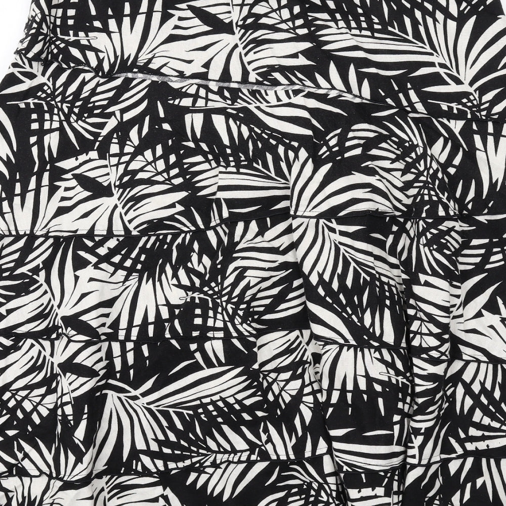 Bonmarché Womens Black Geometric Linen Swing Skirt Size 12 Zip - Leaf pattern