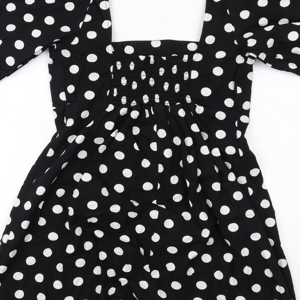 Miss Selfridge Womens Black Polka Dot Cotton A-Line Size 8 Square Neck Pullover