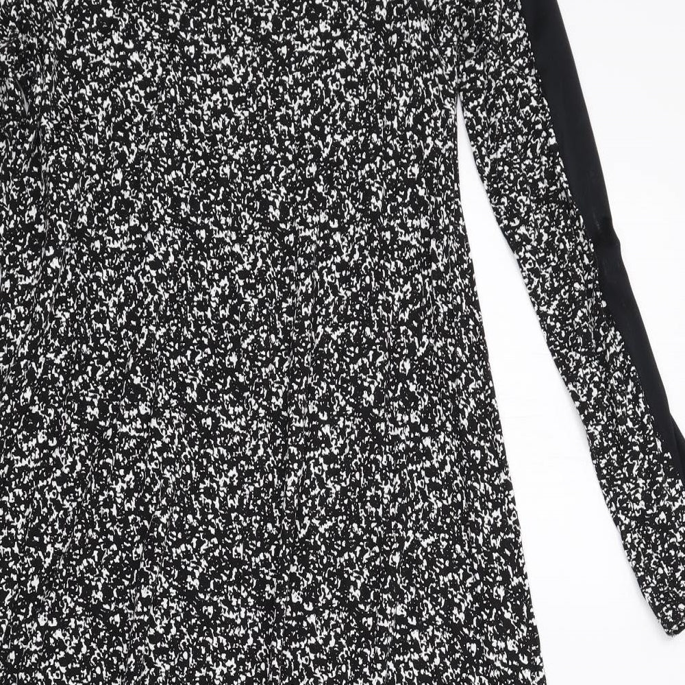 Marks and Spencer Womens Black Geometric Polyester A-Line Size 12 Round Neck Pullover