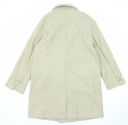 Pull&Bear Womens Beige Overcoat Coat Size M Button