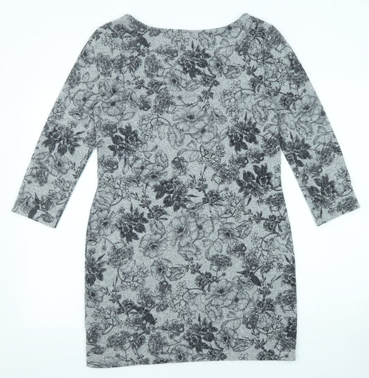 Marks and Spencer Womens Grey Floral Polyester Shift Size 10 Round Neck Pullover