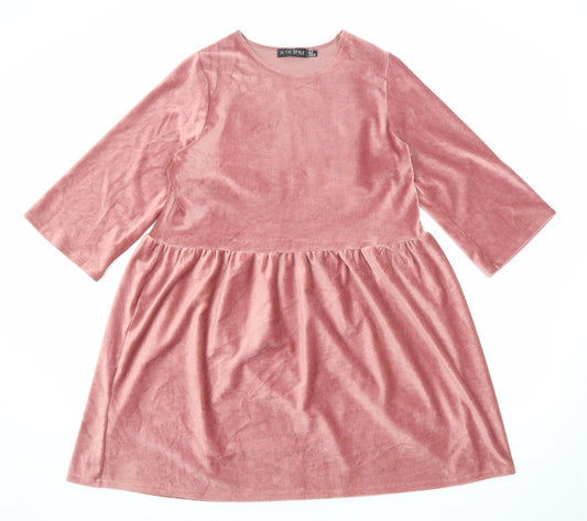 Additional front view of In the Style women’s pink polyester a-line, size UK 10, round neck pullover