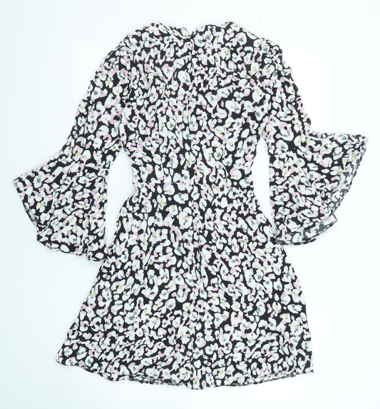 Miss Selfridge Womens Multicoloured Animal Print Viscose Shift Size 8 V-Neck Zip - Leopard pattern