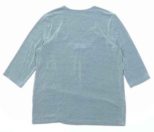 Kim & Co Womens Grey Acetate Basic Blouse Size XL V-Neck - Lace Detail