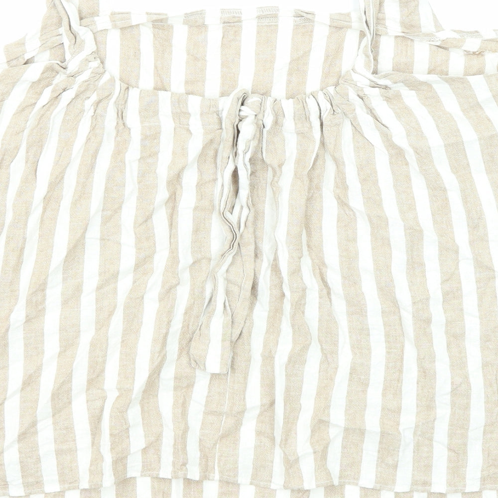 Bonmarché Womens Beige Striped Linen Basic Tank Size 20 Square Neck