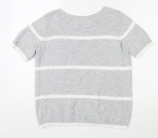 Gap Womens Grey Round Neck Striped 100% Cotton Pullover Jumper Size S Pullover - Pocket