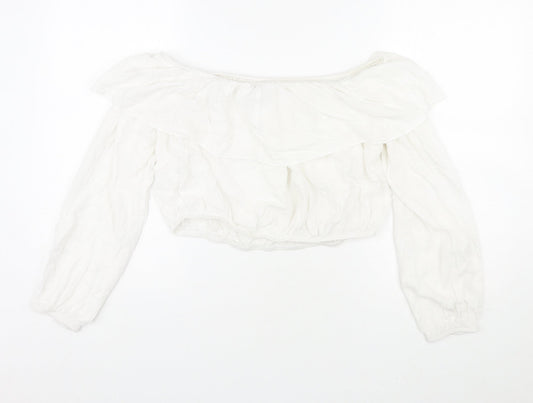Glamorous Womens White Viscose Cropped Blouse Size M Off the Shoulder
