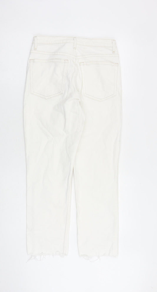 Topshop Womens White Cotton Straight Jeans Size 28 in L32 in Regular Zip - Raw Hem