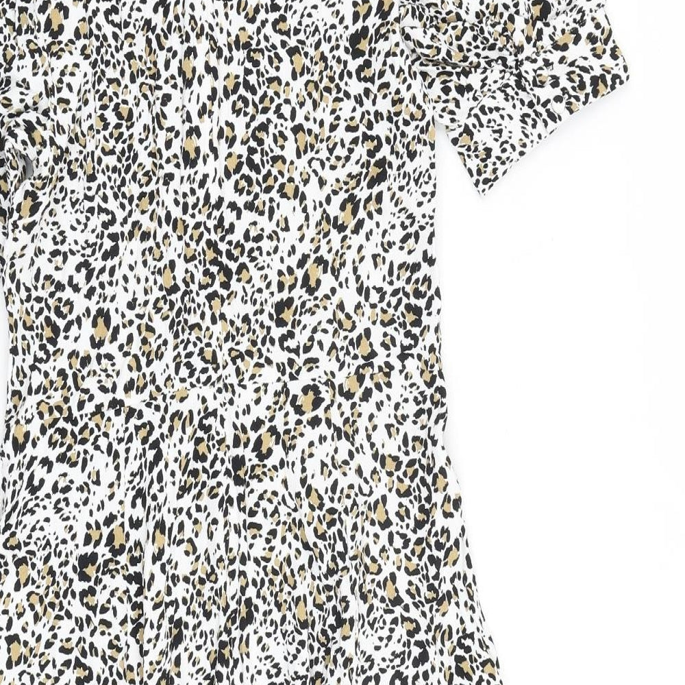 Brand and care label for Marks and Spencer women’s multicoloured animal print viscose a-line, collared button - leopard print