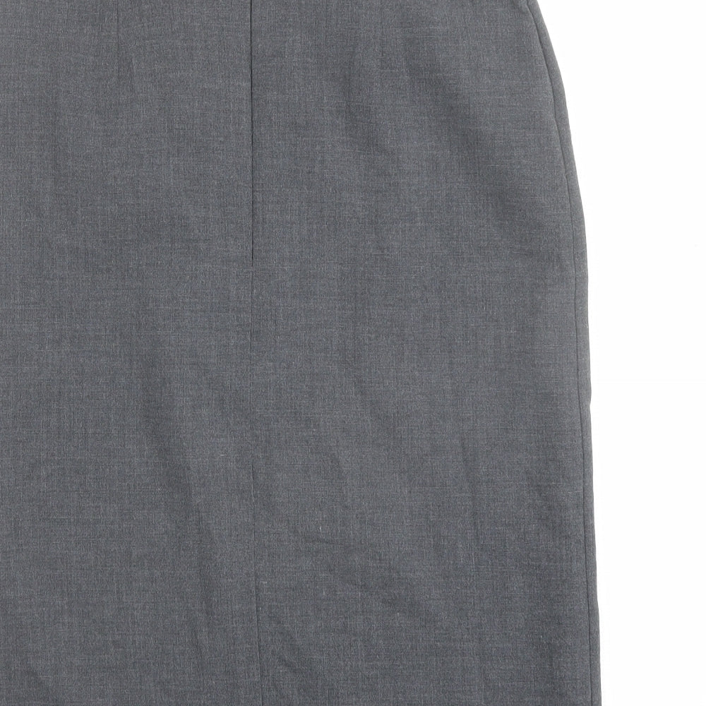 Brand and care label for Marks and Spencer women’s grey polyester straight & pencil skirt, size UK 12, zip