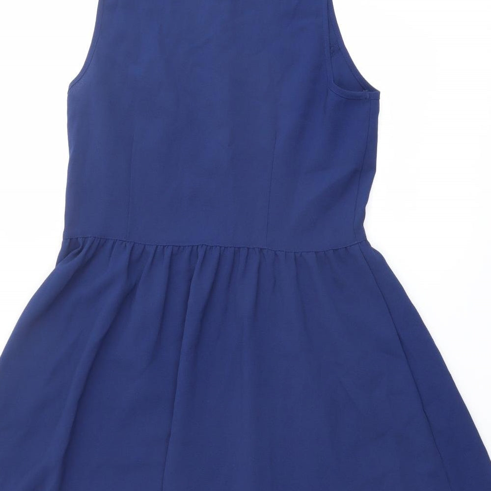 H&M Womens Blue Polyester Shirt Dress Size 10 Collared Button