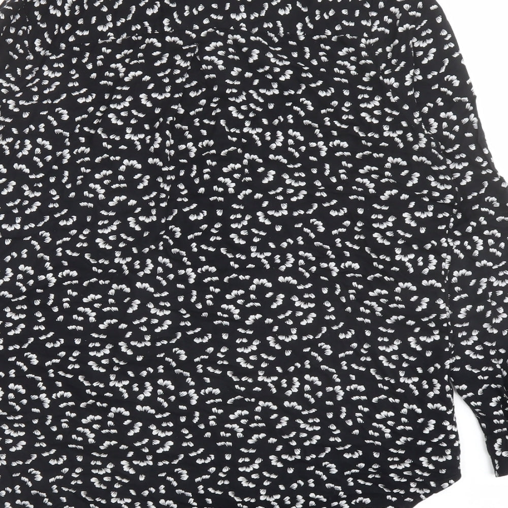 Brand and care label for Marks and Spencer women’s black geometric viscose basic button-up, size UK 10, collared