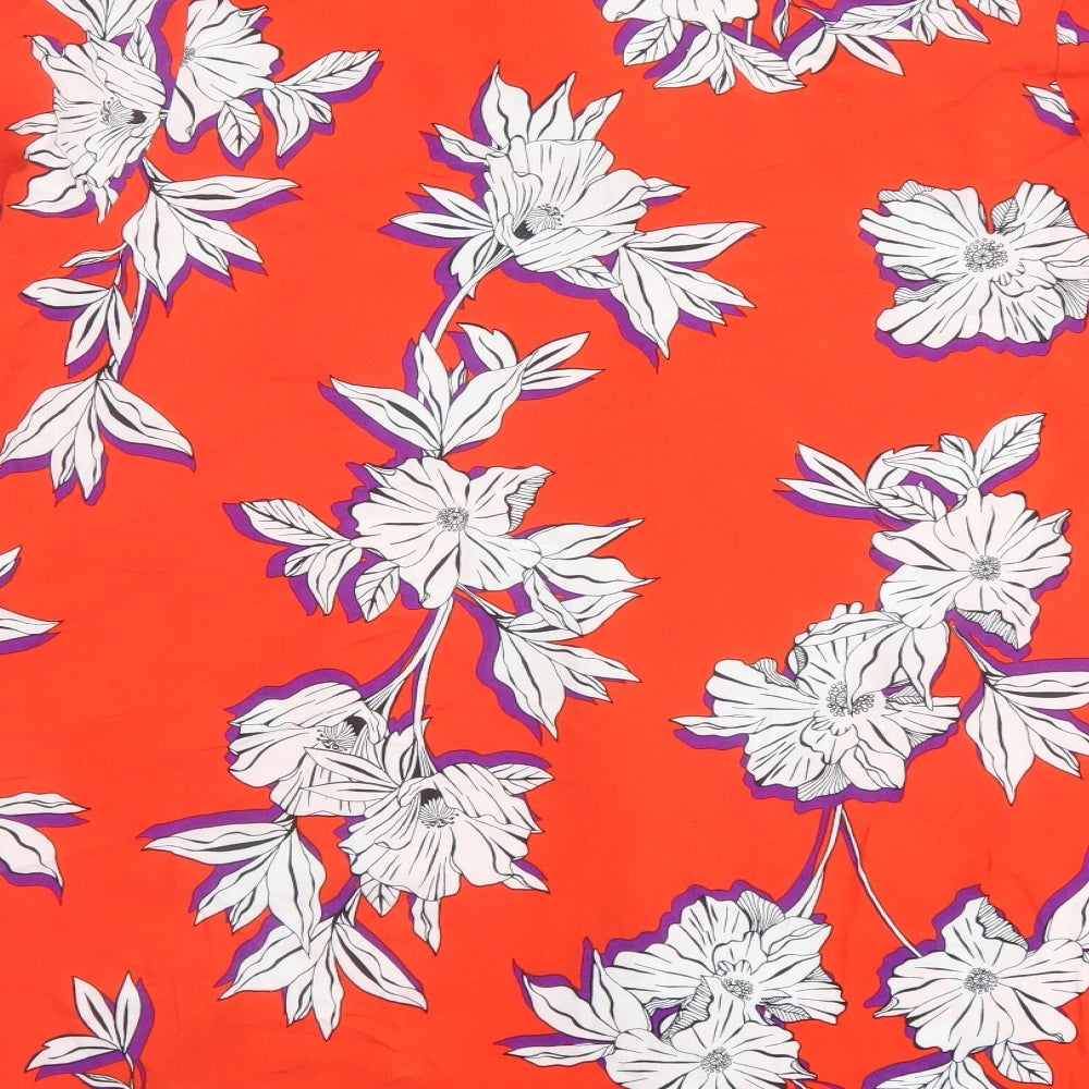 Evans Womens Red Floral Viscose Basic Button-Up Size 22 V-Neck