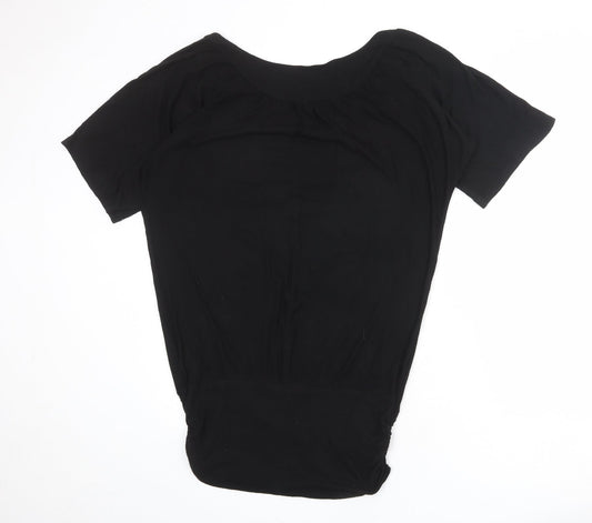 French Connection Womens Black Viscose T-Shirt Dress Size L Round Neck Pullover