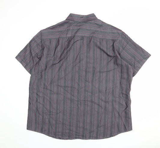 Autograph Mens Grey Striped Polyester Button-Up Size XL Collared Button