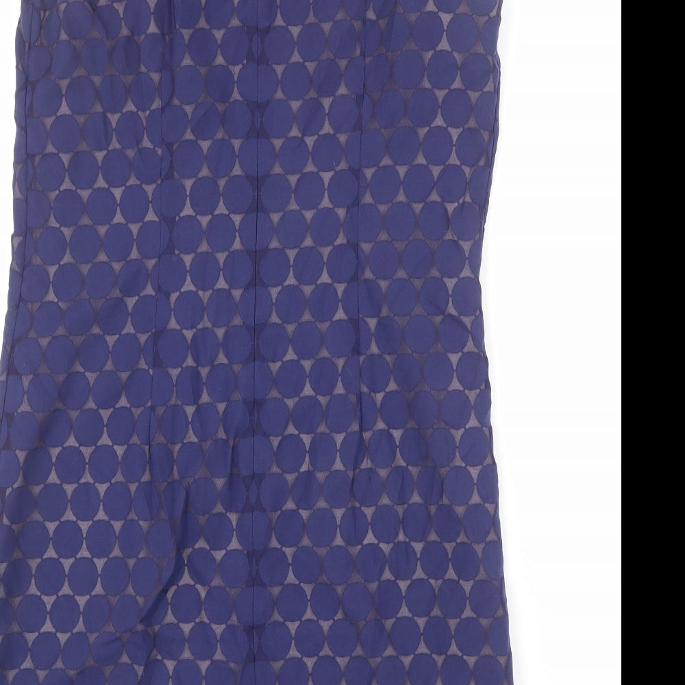 Oasis Womens Blue Geometric Polyester Shift Size 14 Round Neck Zip