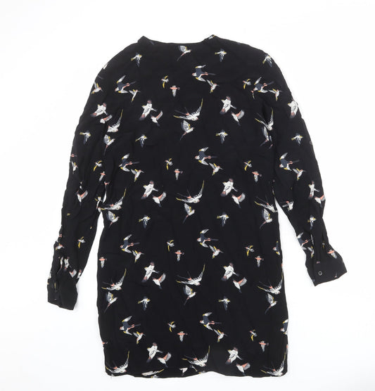 Oasis Womens Black Geometric Viscose A-Line Size 8 V-Neck Lace Up - Swallows