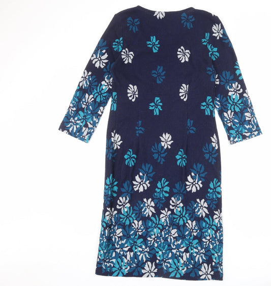 Back view of Roman women’s blue floral polyester shift, size UK 10, round neck pullover