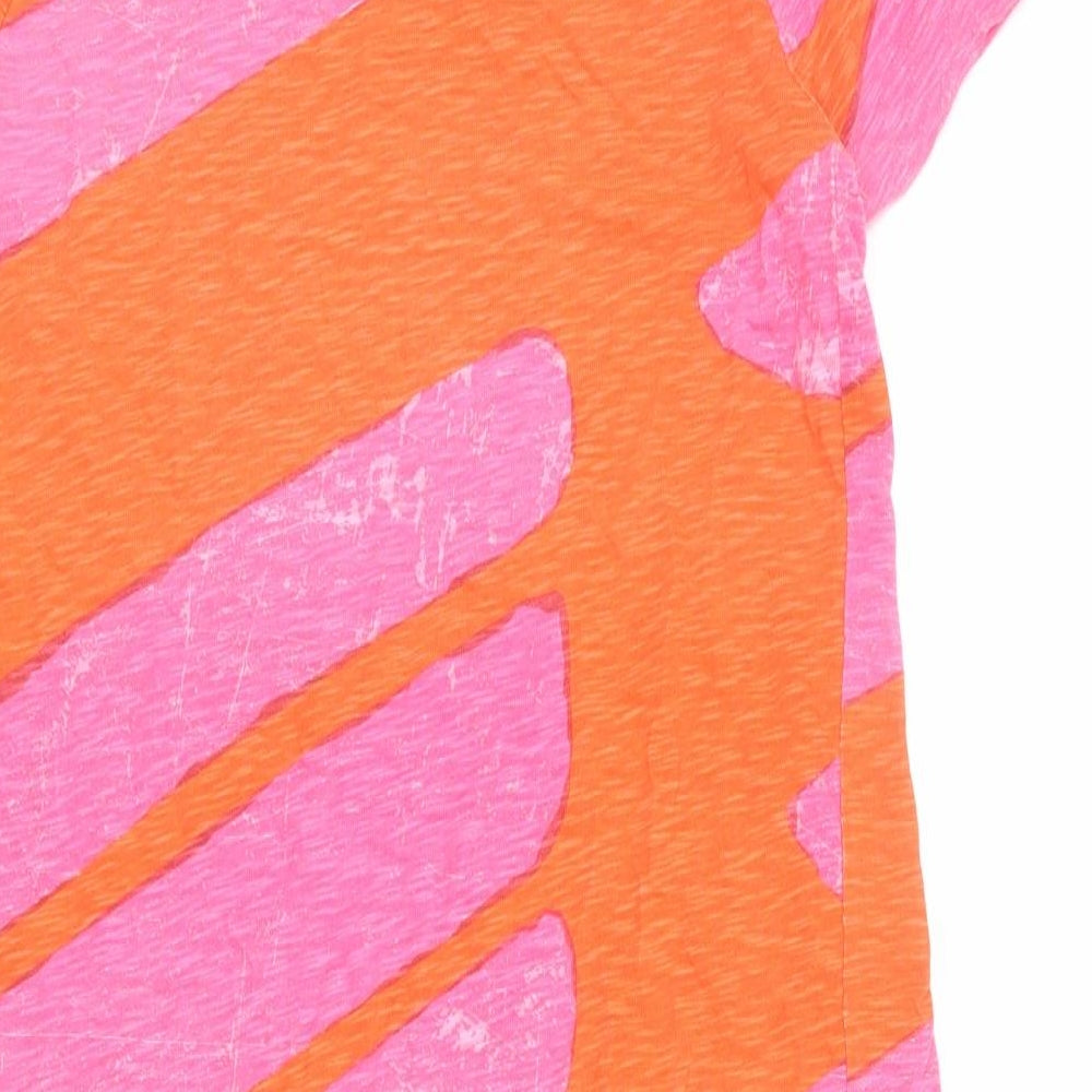 Brand and care label for FOIL women’s pink striped 100% cotton a-line, size S, round neck pullover