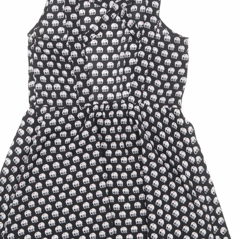 Influence Womens Black Geometric Polyester Tank Dress Size L Round Neck Zip - Elephant pattern