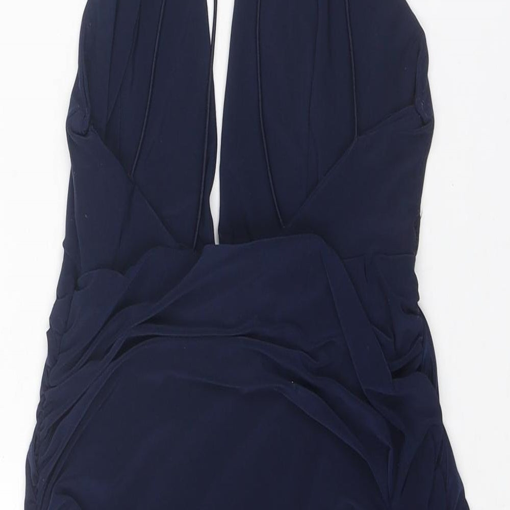 Missguided Womens Blue Polyester Bodycon Size 8 V-Neck Pullover