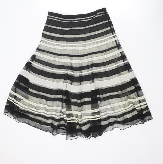 Coast Womens Black Striped Polyester Swing Skirt Size 10 Zip