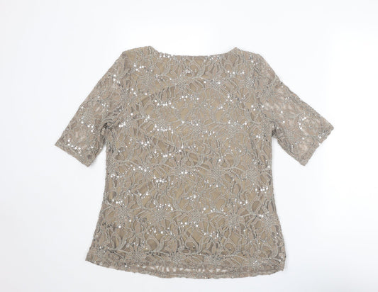 Bonmarché Womens Beige Nylon Basic Blouse Size 14 Boat Neck