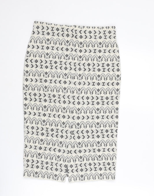 Marks and Spencer Womens Ivory Geometric Cotton Bandage Skirt Size 10