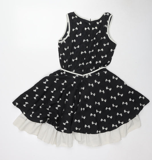 New York Laundry Womens Black Geometric Polyester Fit & Flare Size S Round Neck Zip - Bow pattern